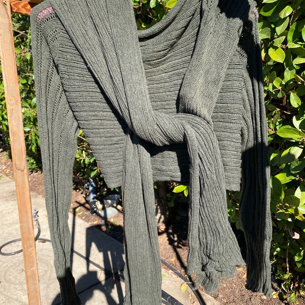 Olive Green Draped Open Cardigan Sweater- Gudrun Sjoden adjacent - Picture 2 of 2